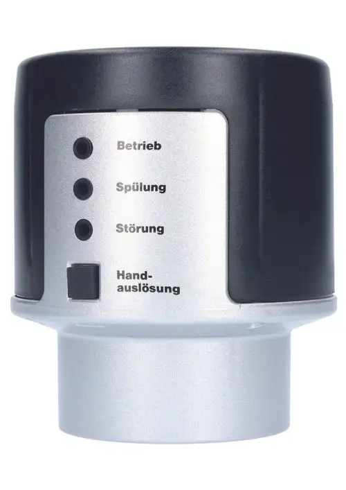 Schwarzes Motorgehäuse mit silbernem Bedienfeld, ausgestattet mit vier Tasten und drei Statusanzeigen. Hersteller ist Judo.